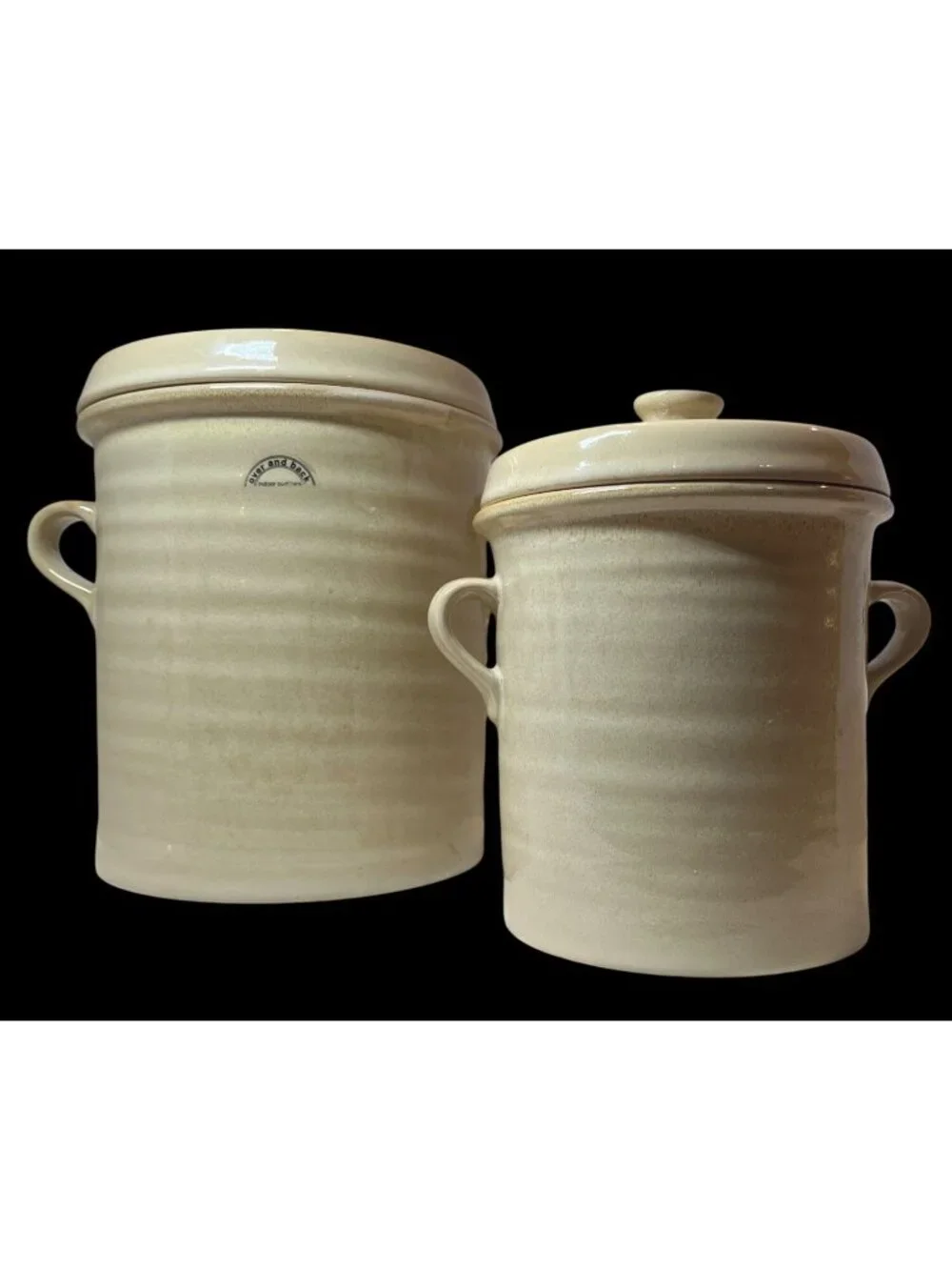 Over And Back Stoneware Large & Small Lidded Canisters Beige Set Of 2 Kitchen St